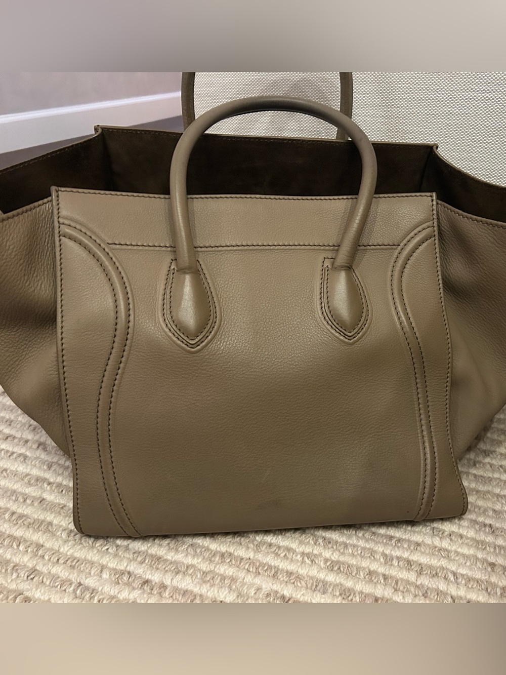 Celine Taupe Leather Luggage Phantom with Braided Zip Pull - Picture 2 of 4